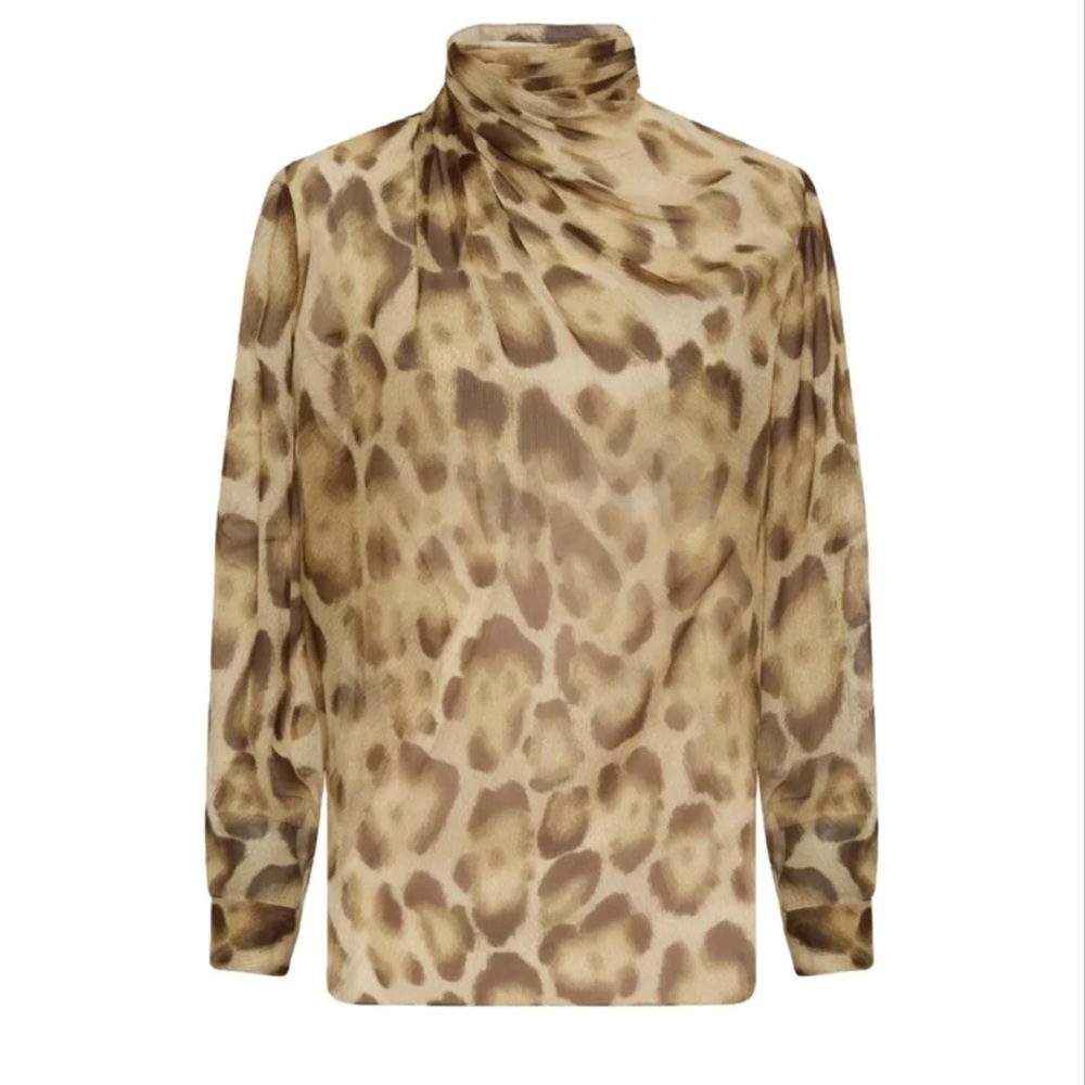 Celine Brown and Tan Silk Blouse